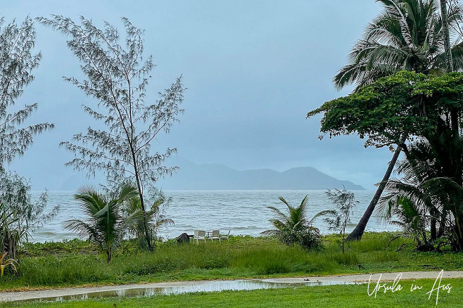 Dunk Island through rain from Mission Beach, Queensland Australia