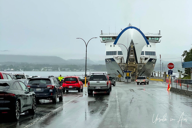 BC Ferry in the Bear Cove terminal in the morning rain, Canada