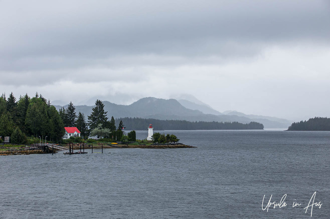 Dryad Point Lighthouse from the ferry, Bella Bella, BC, Canada