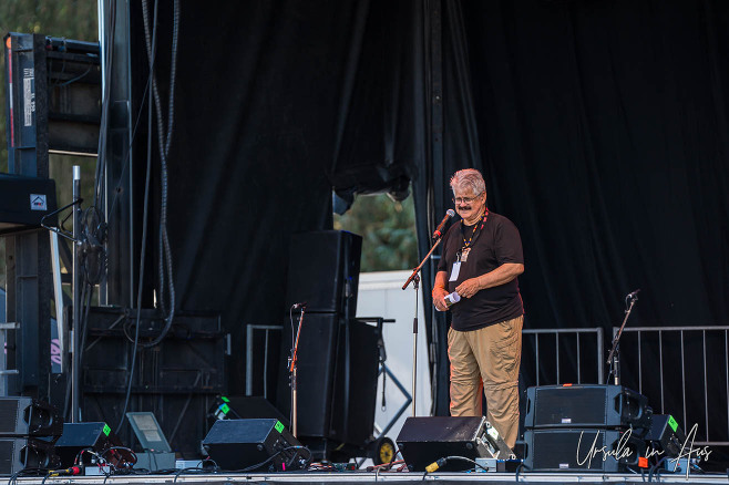 Chief Wedlidi Speck on the main stage, Vancouver Island Musicfest, Comox BC Canada