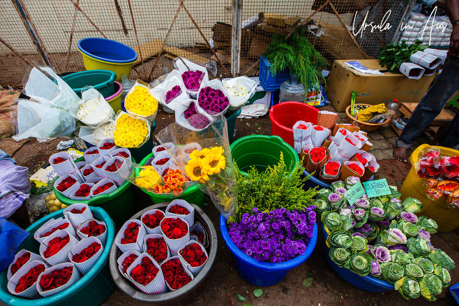 Different flowers in tubs, Mattuthavani Flower Market, Madurai Tamil Nadu India