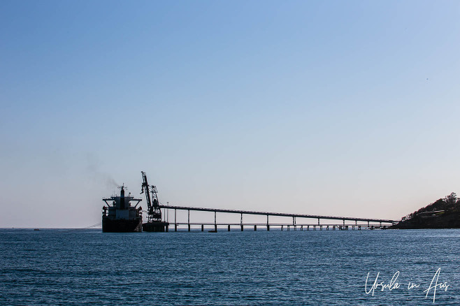 A woodhip freighter on the private wharf, Eden NSW Australia