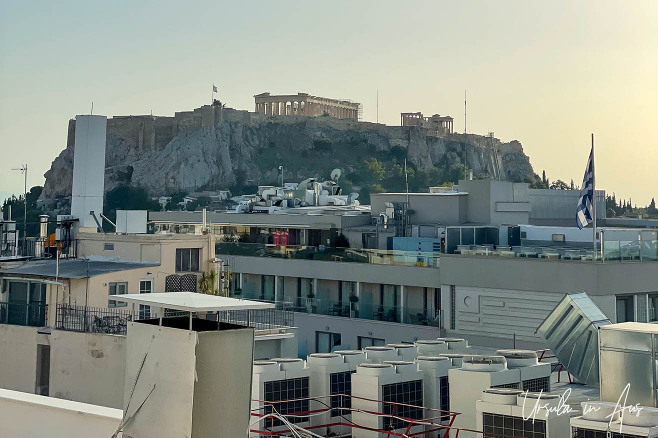 Dusk over the parthenon from the Hotel Electra Athens, Greece