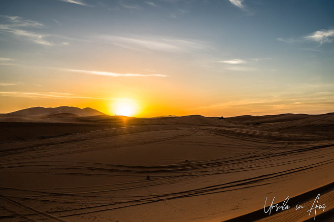 Sundown on the dunes of Erg Chebb, Morocco. 