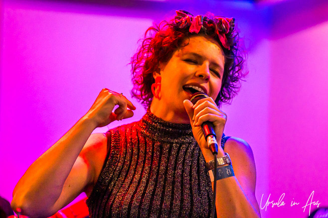 Portrait: Leesa Gentz singing, Cascades, Thredbo Australia